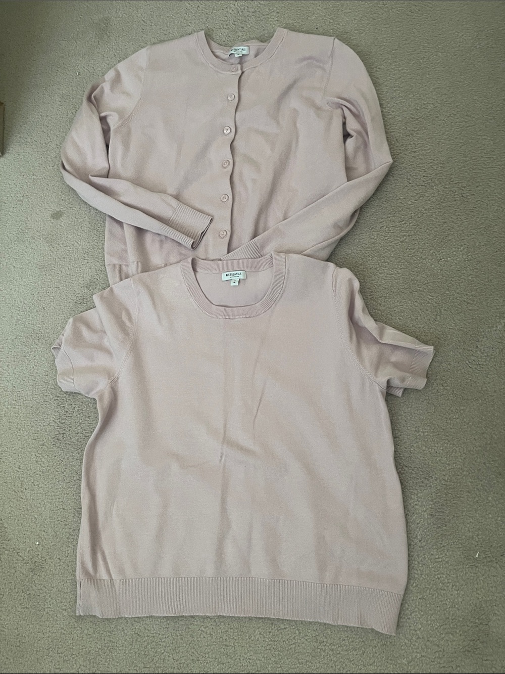 Reitmans Light Pink Short Sleeve Sweater with Matching Button Cardigan
